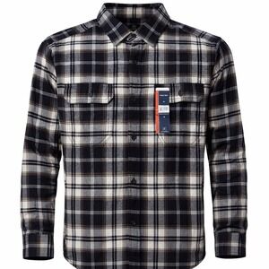 George Men's Medium Long Sleeve Flannel Shirt Brown Black Plaid